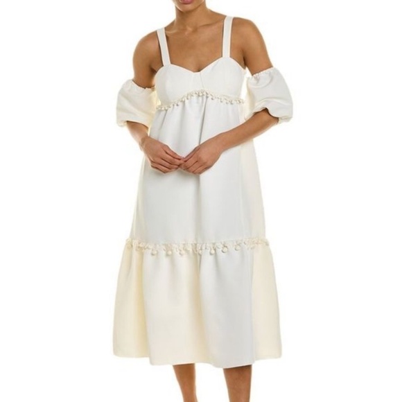 Sachin & Babi Luna Midi Dress sz 12 luxury designer bridal shower wedding ivory - Picture 2 of 4